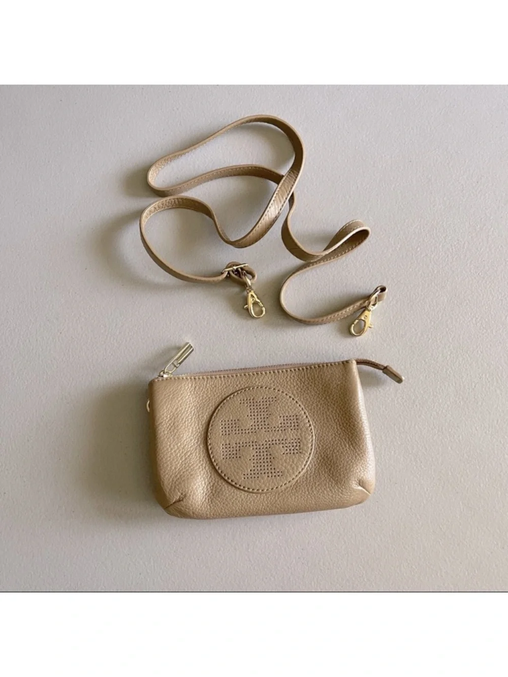 Tory Burch Perforated Logo Leather Crossbody - Tan